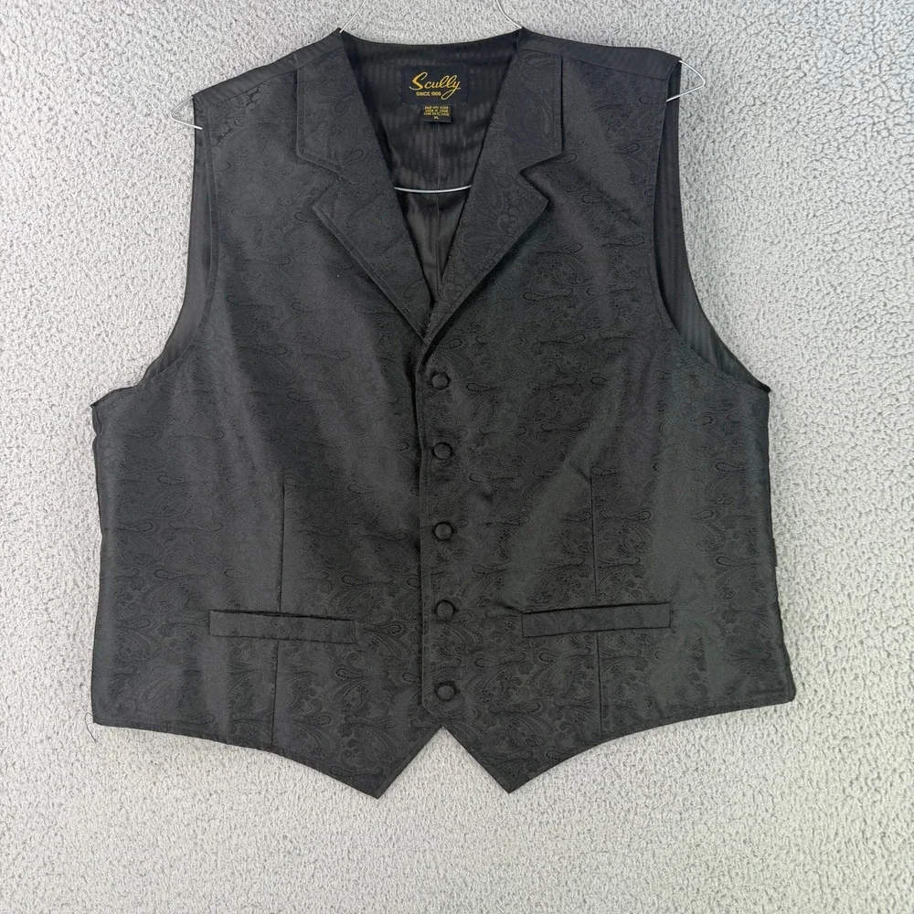 Scully Vest Mens XL Black Paisley Western Formal Notched Lapel Button Front 9776